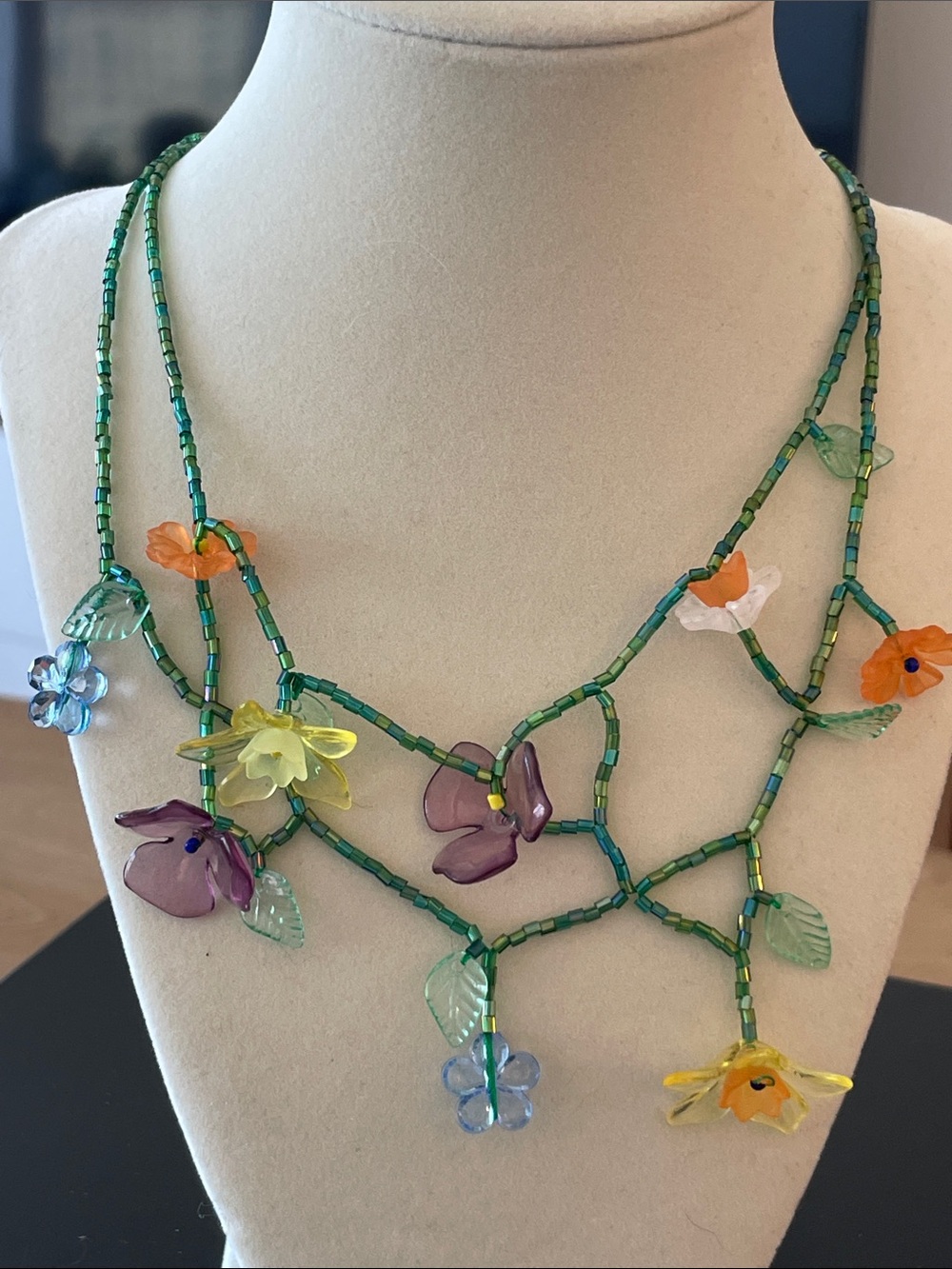 Zara Floral Beaded Necklace Colorful Garden Statement Cottagecore Summer Jewelry